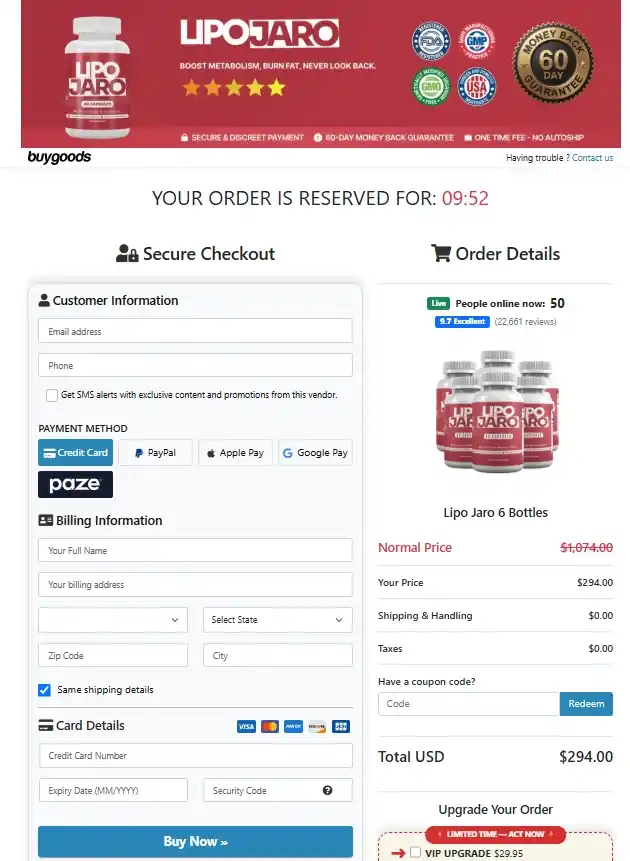 LipoJaro Order Page